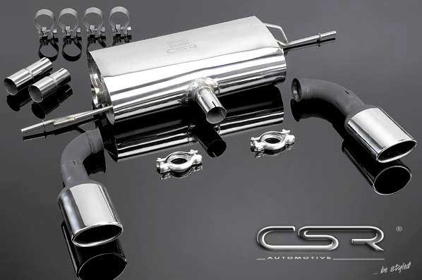 Cпортивный выхлоп с насадками для VW Scirocco 3.
Оригинальный задний бампер должен быть вырезан для выхлопных труб. 
В качестве альтернативы мы предлагаем заднюю накладку (CSR-HA023) с соответствующими вырезами.