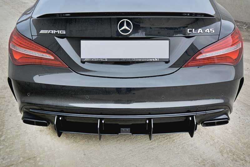 Накладка (диффузор) заднего бампера Mercedes CLA A45 AMG C117 Facelift, с диодным стоп сигналом.
Модель: 2017-...
Материал: ABS-пластик.
Производитель: Maxton Design. 
