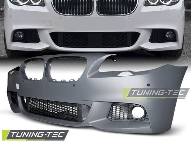 Бампер передний BMW F10 (2010-06.2013) стиль М-pakiet материал - ABS-пластик, с вырезами под парктроники. Бампер поставляется без ПТФ