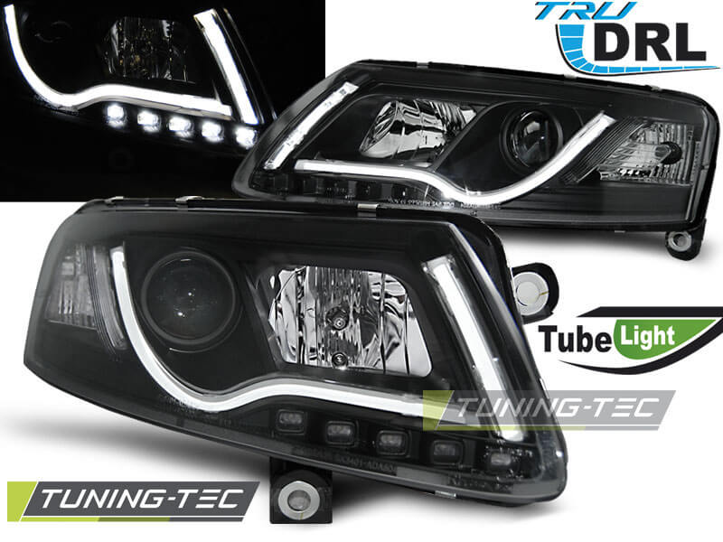 Альтернативная оптика для AUDI A6 C6 04.04-08 LED TUBE LIGHTS TRUE DRL BLACK (тюнинг оптика, цена за комплект)
