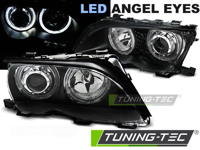 Альтернативная оптика для BMW E46 09.01-03.05 ANGEL EYES LED BLACK (тюнинг оптика, цена за комплект)