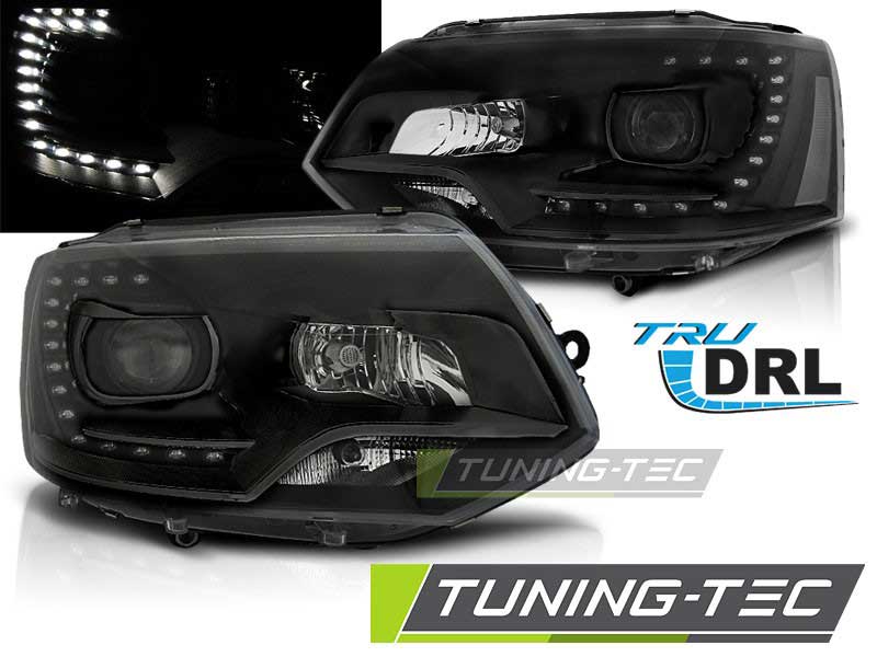 Альтернативная оптика для VW T5 2010-15 TRU DRL XENON LOOK BLACK (тюнинг оптика, цена за комплект)