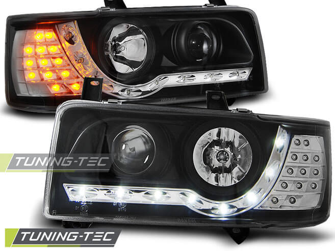 Альтернативная оптика для VW T4 90-03.03 TRANSPORTER DAYLIGHT BLACK LED INDICATION (тюнинг оптика, цена за комплект)