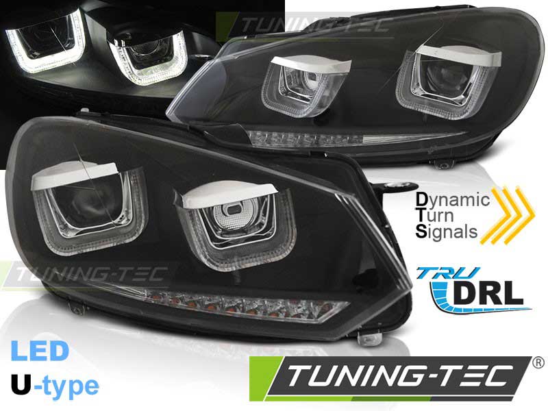 Альтернативная оптика для VW GOLF 6 08-12 U-TYPE BLACK DRL SEQ LED INDICATOR (тюнинг оптика, цена за комплект)