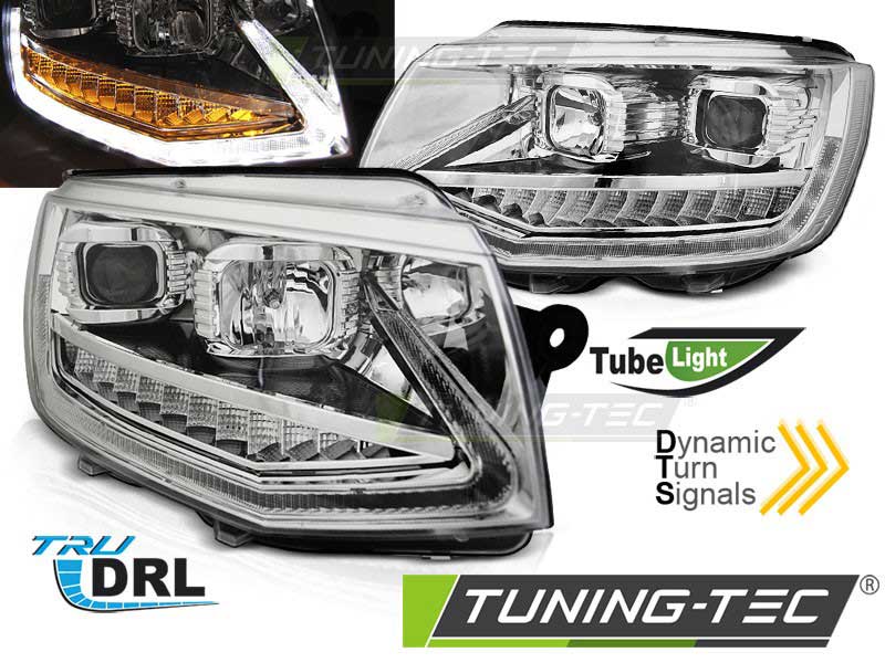 Альтернативная оптика для VW T6 15- CHROME TUBE LIGHT LED SEQ DRL (тюнинг оптика, цена за комплект)
