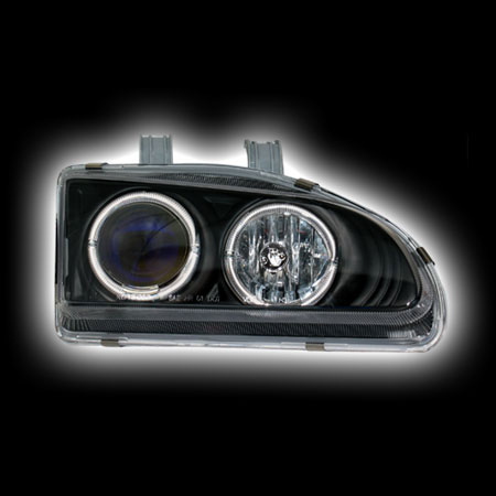 Альтернативная оптика для HONDA CIVIC 2D/3D/4D '92-95, фары cиний прожектор, ангельские глазки, черный HD353-B1BHW (тюнинг оптика, цена за комплект)