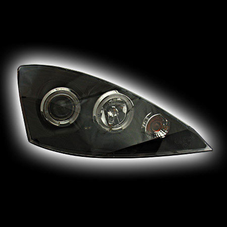 Альтернативная оптика для FORD FOCUS '01-04 3D/4D/5D, фары (Европейские), линза, черный, ангельские глазки (тюнинг оптика, цена за комплект)