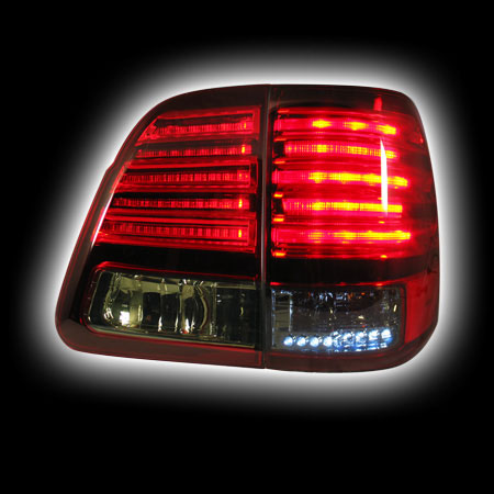 Альтернативная оптика для TOYOTA LAND CRUISER FJ100 `98-`07, T/L ,фонари задние, светодиодные, тонированный красный (тюнинг оптика, цена за комплект)