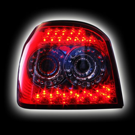 Альтернативная оптика для VW GOLF 3 `93-`98, T/L, светодиодные, тонированный красный  VK118-BEDE2-E (тюнинг оптика, цена за комплект)