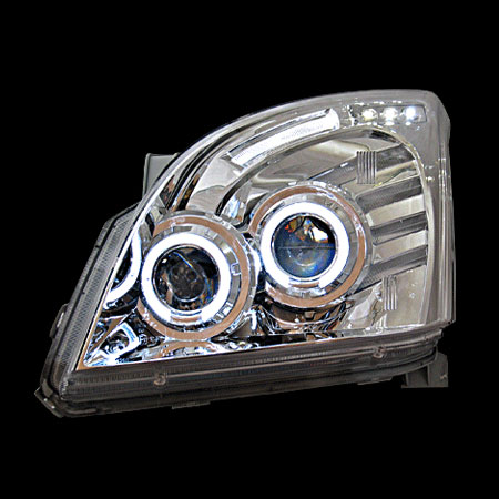 Альтернативная оптика для TOYOTA PRADO (FJ120) `03-, фары, ангельские глазки, линза, хром, светодиодный поворотник (тюнинг оптика, цена за комплект)