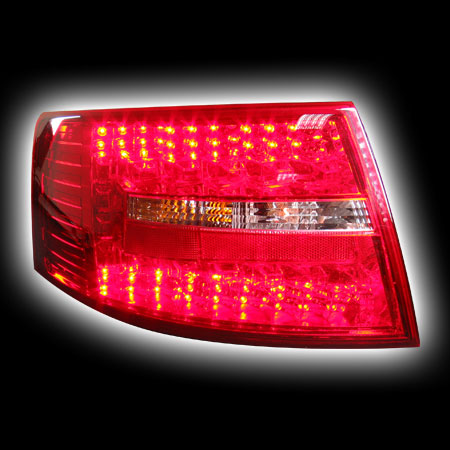Альтернативная оптика для AUDI A6 `04-`08 фонари задние, светодиодные, красные, прозрачные (тюнинг оптика, цена за комплект)
