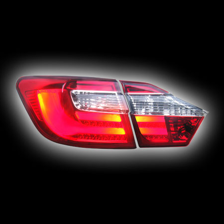 Альтернативная оптика для TOYOTA CAMRY V50 `12- , фонари задние, «BMW F Series Style», светодиодные, красные с прозрачным (тюнинг оптика, цена за комплект)