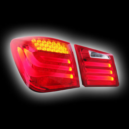 Альтернативная оптика для CHEVROLET CRUZE `11- , фонари задние в стиле BMW GT, со светодиод. поворотником, прозрачные, красные (тюнинг оптика, цена за комплект)