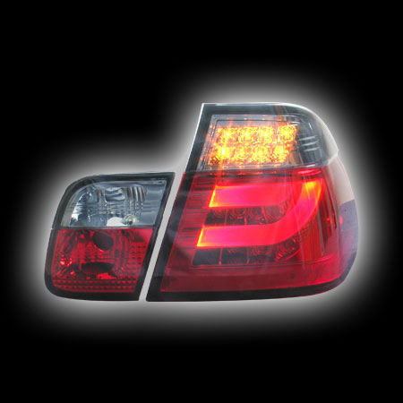 Альтернативная оптика для BMW E46 `98-`01 Седан, фонари задние, светодиодные, тонированные, красные, светодиодный поворотник (тюнинг оптика, цена за комплект)