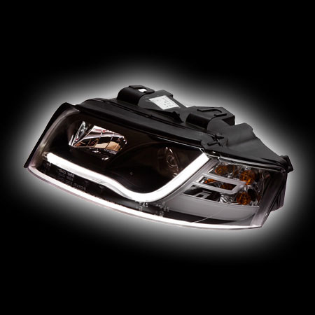 Альтернативная оптика для AUDI A4 `01-'04 фары с дневными ходовыми огнями, линза, черные, 