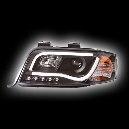 Альтернативная оптика для AUDI A6 `01-`04 фары с дневными ходовыми огнями, линза, светодиодная трубка габорит, черные, 