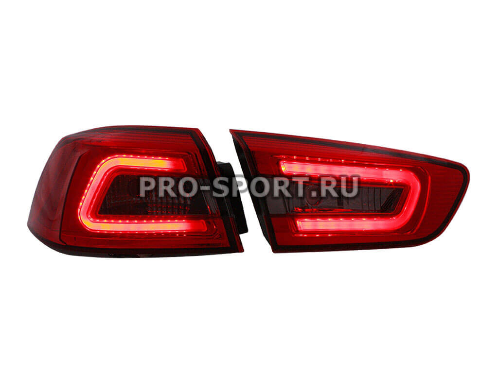 Альтернативная оптика для MITSUBISHI LANCER X T/L,фонари задние, Audi стиль , светодиодные, тонированные/красные (тюнинг оптика, цена за комплект)