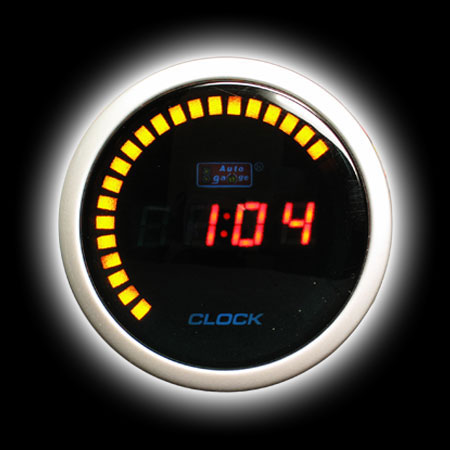 Электрические часы 52mm, янтарная подсветка, черный циферблат, серебр. кольцо