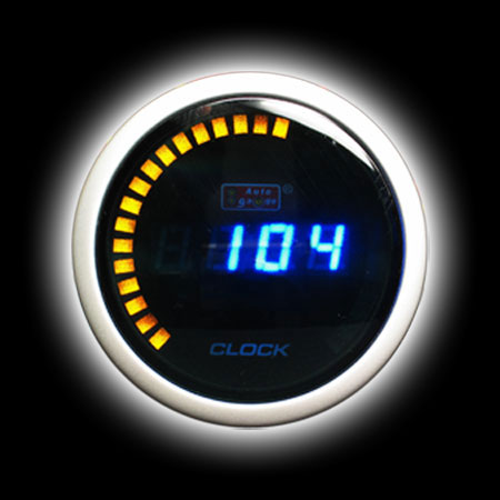 Электрические часы 52mm, синяя подсветка, черный циферблат, серебр. кольцо