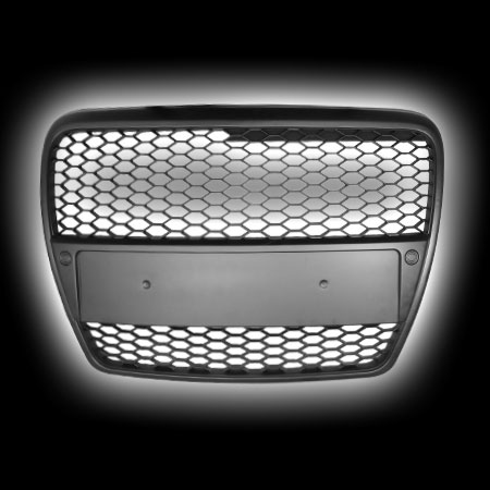 Декоративная решетка радиатора AUDI A6 `05-`07, с рамкой под номер, пластик (Honey) черный