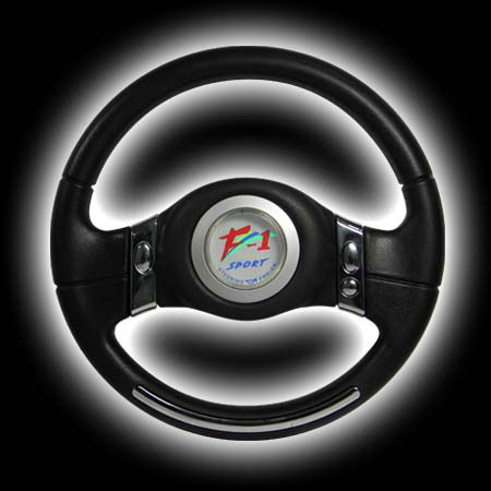 Руль F1 SPORT с кнопками, с подсветкой, черный с вставками, хром 330 mm